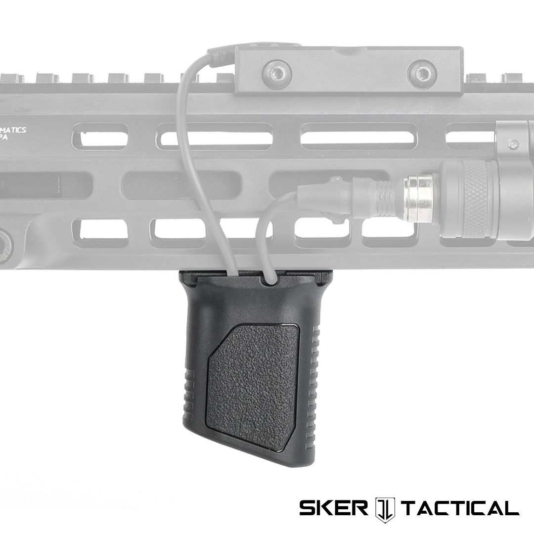 Black VFG M-LOK Grip with Wire Guide Channels Mounted on Rifle Handguard