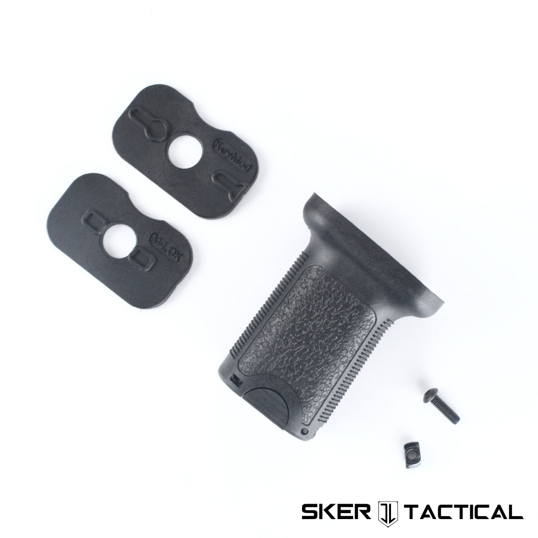 85° M-LOK Grip disassembled with all included parts displayed