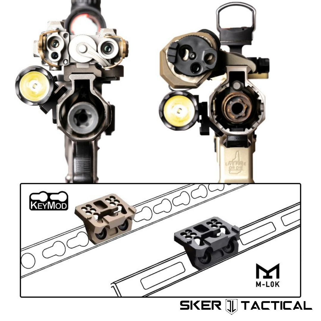 45° Offset M-LOK Light Mount Installed on Rifle with Flashlight Attached