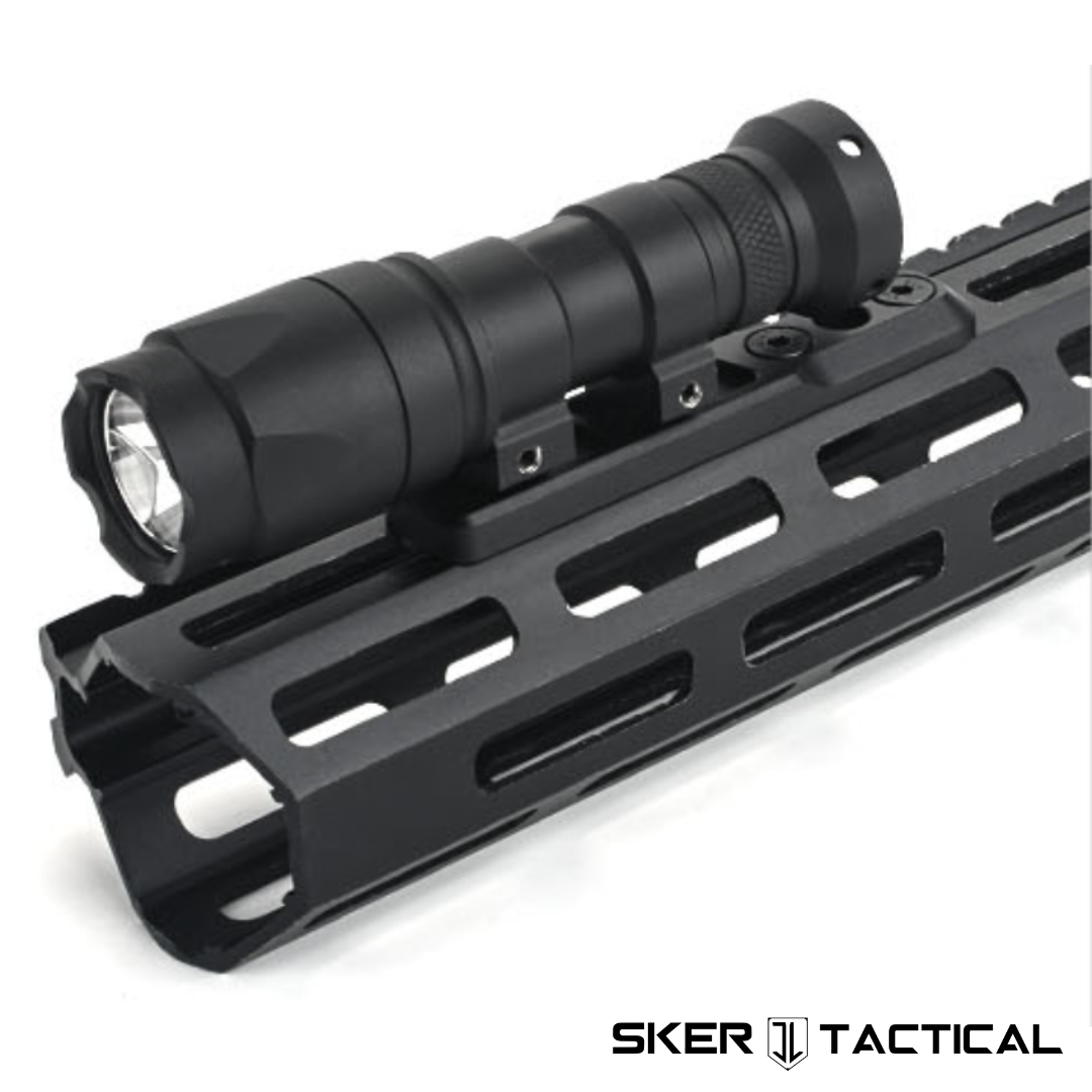 Inline Bar M-LOK Light Mount with Flashlight Installed on Rifle