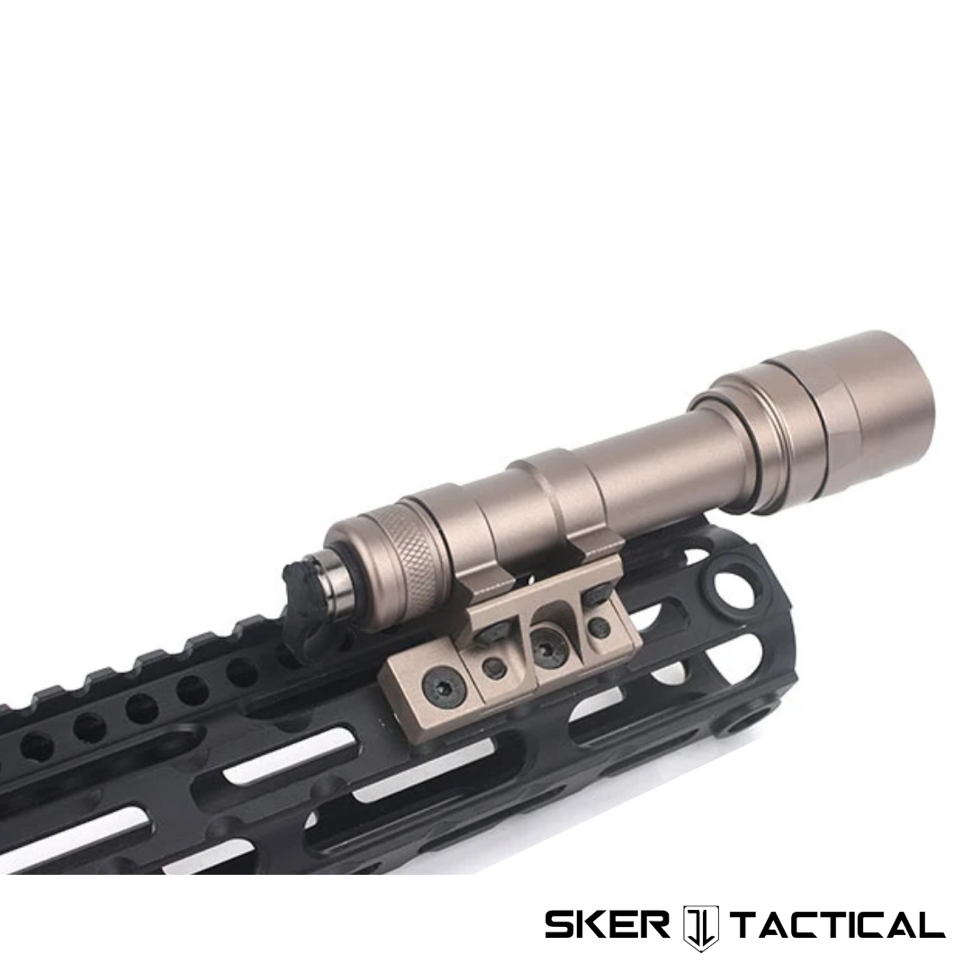 90° Angled M-LOK Light Mount on Rifle with Flashlight