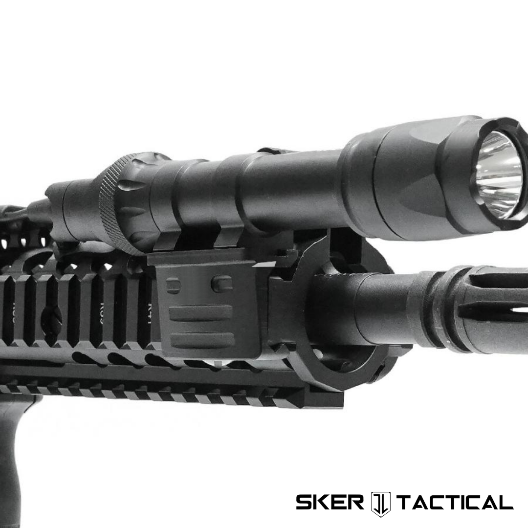 90° Angled Picatinny Light Mount on Rifle with Flashlight