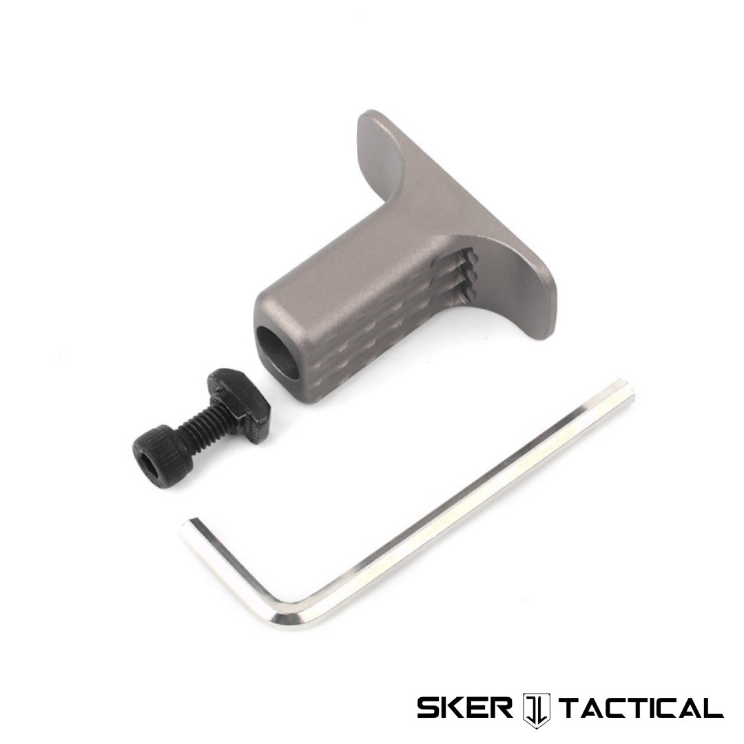 Tan MOD 4 M-LOK Finger Stop with all parts displayed