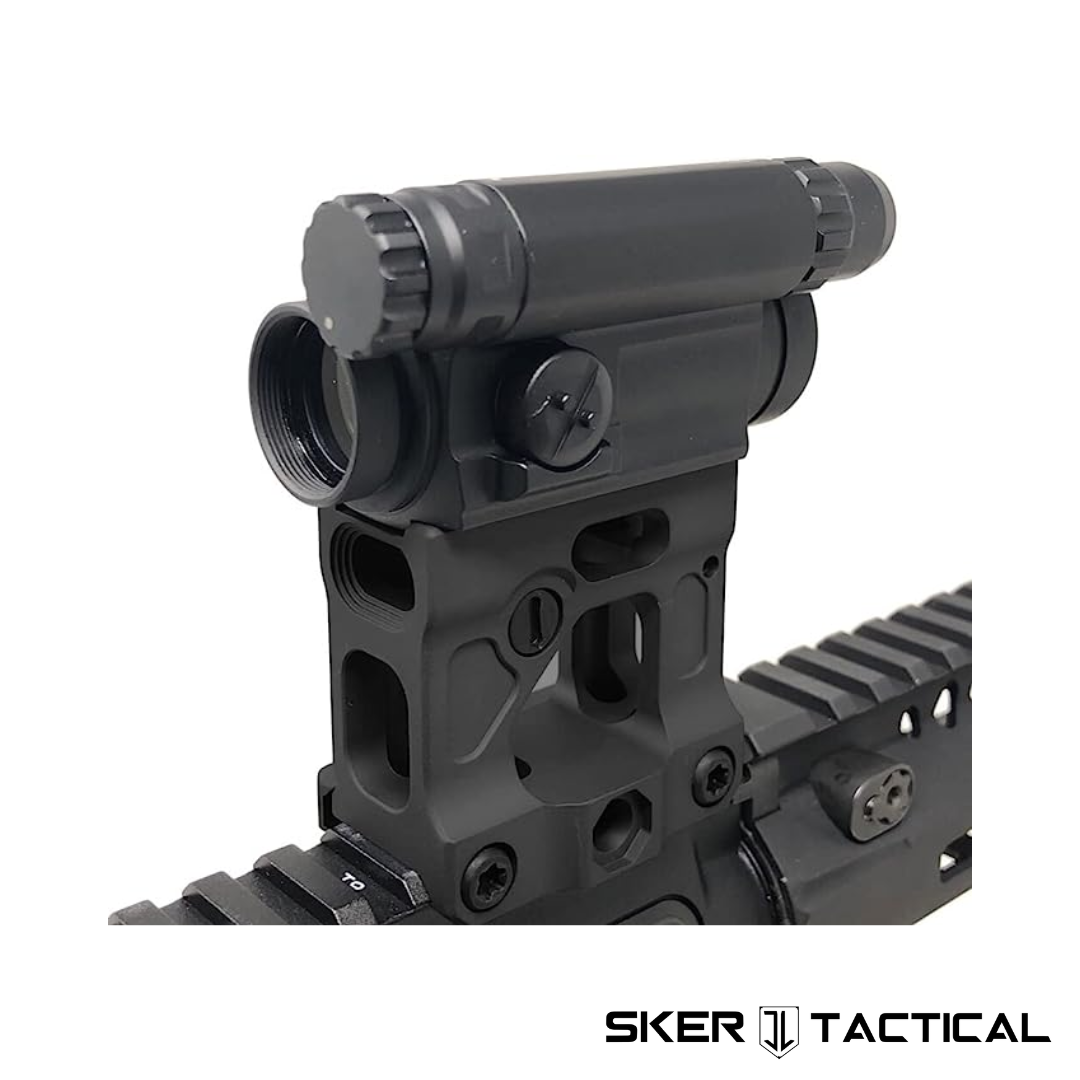 BUIS Mount with T1/T2 Optic mounted to firearm