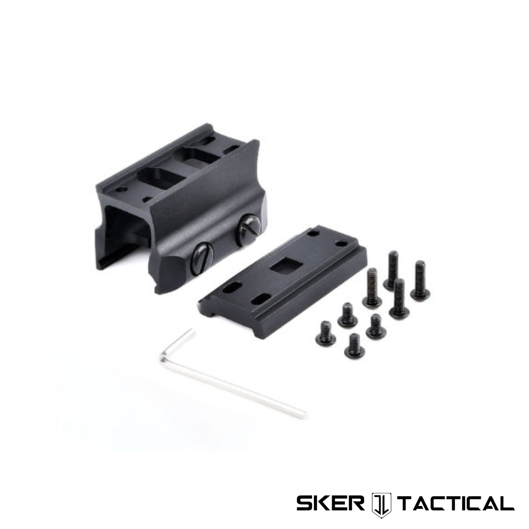 Riser Mount T1/T2 disassembled showing all parts and included hardware