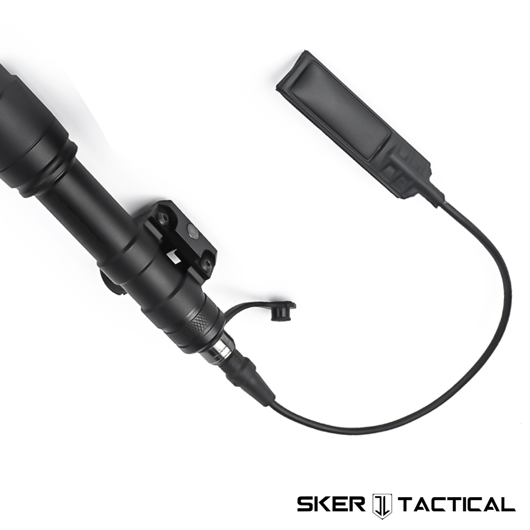 Flashlight Plug Tail Cap Installed on Light and Connected to Pressure Pad