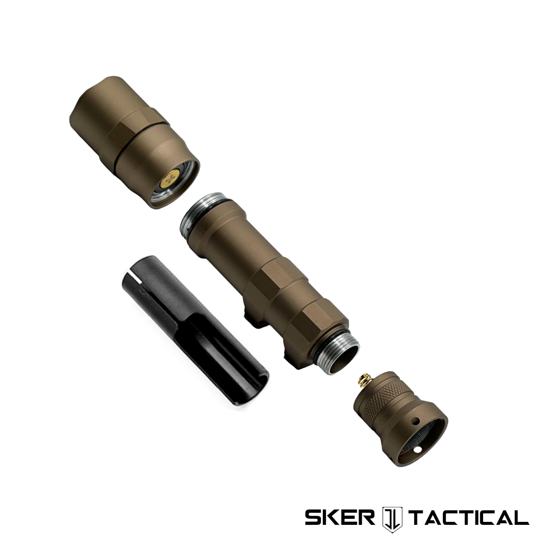 Tan Alpha XL Weapon Light Disassembled with all Parts Displayed