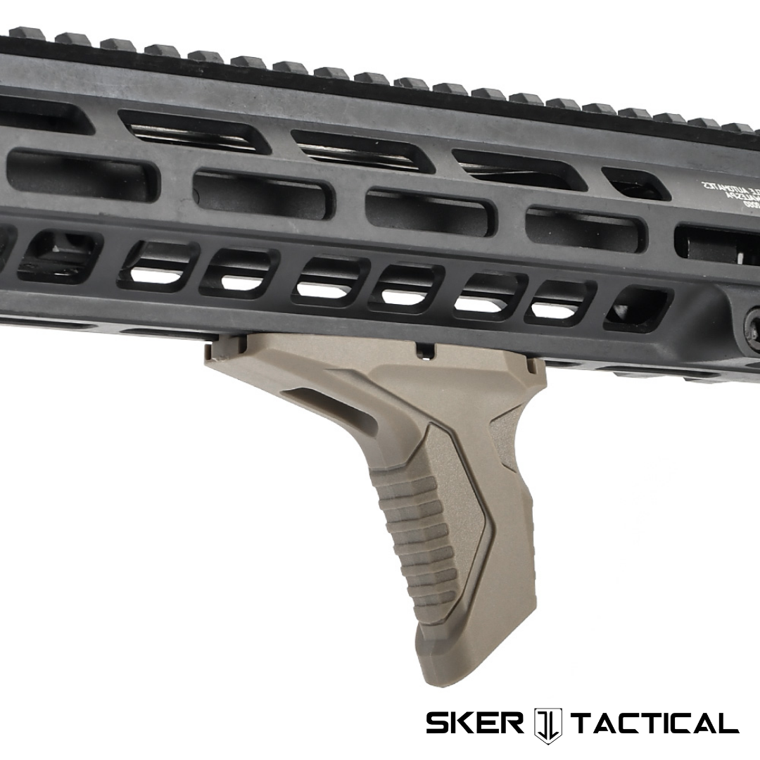 Tan MOD 5 M-LOK Grip Stop mounted on firearm