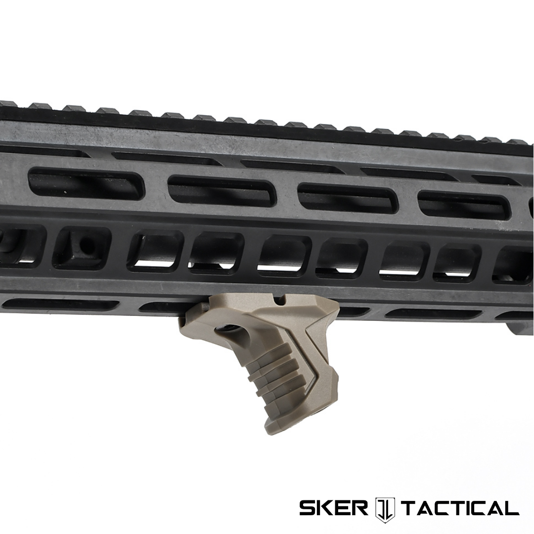 Tan MOD 6 M-LOK Grip Stop mounted on firearm