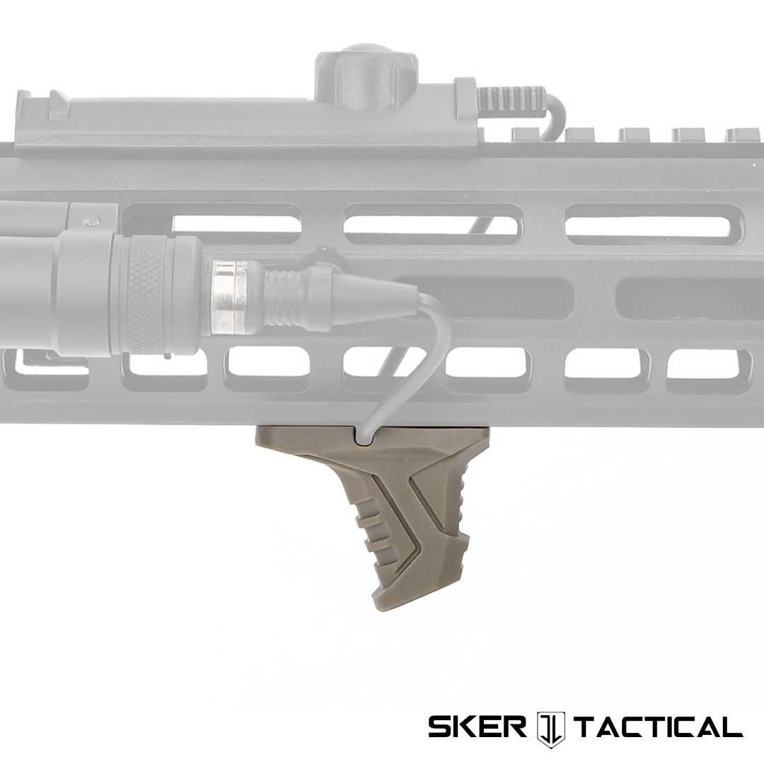 Tan MOD 6 M-LOK Grip Stop mounted on firearm