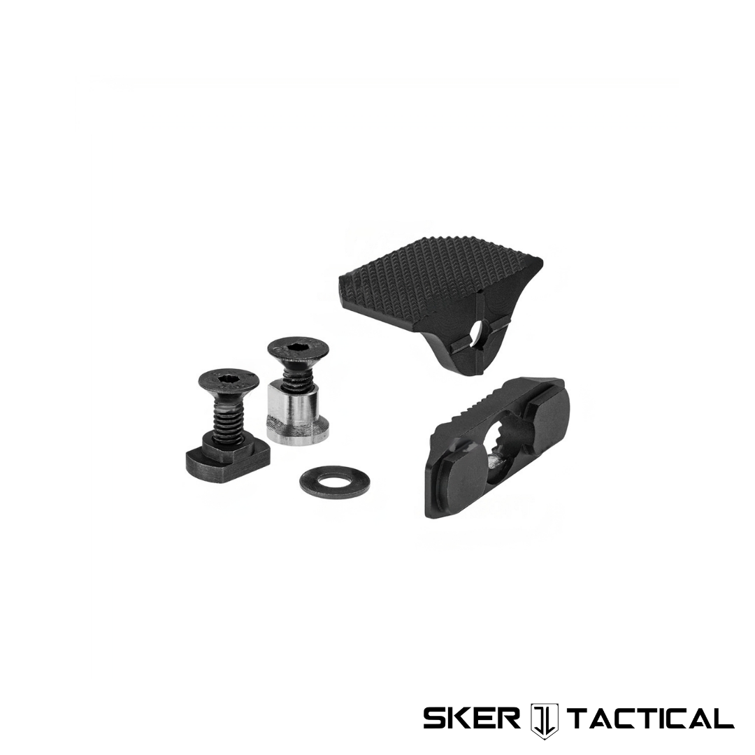 Adjustable M-LOK Gas Pedal disassembled with included hardware