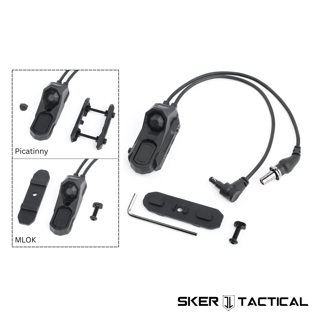 Black Picatinny M-LOK Button Pad with SureFire Light Plug and Crane Laser Plug in both configurations