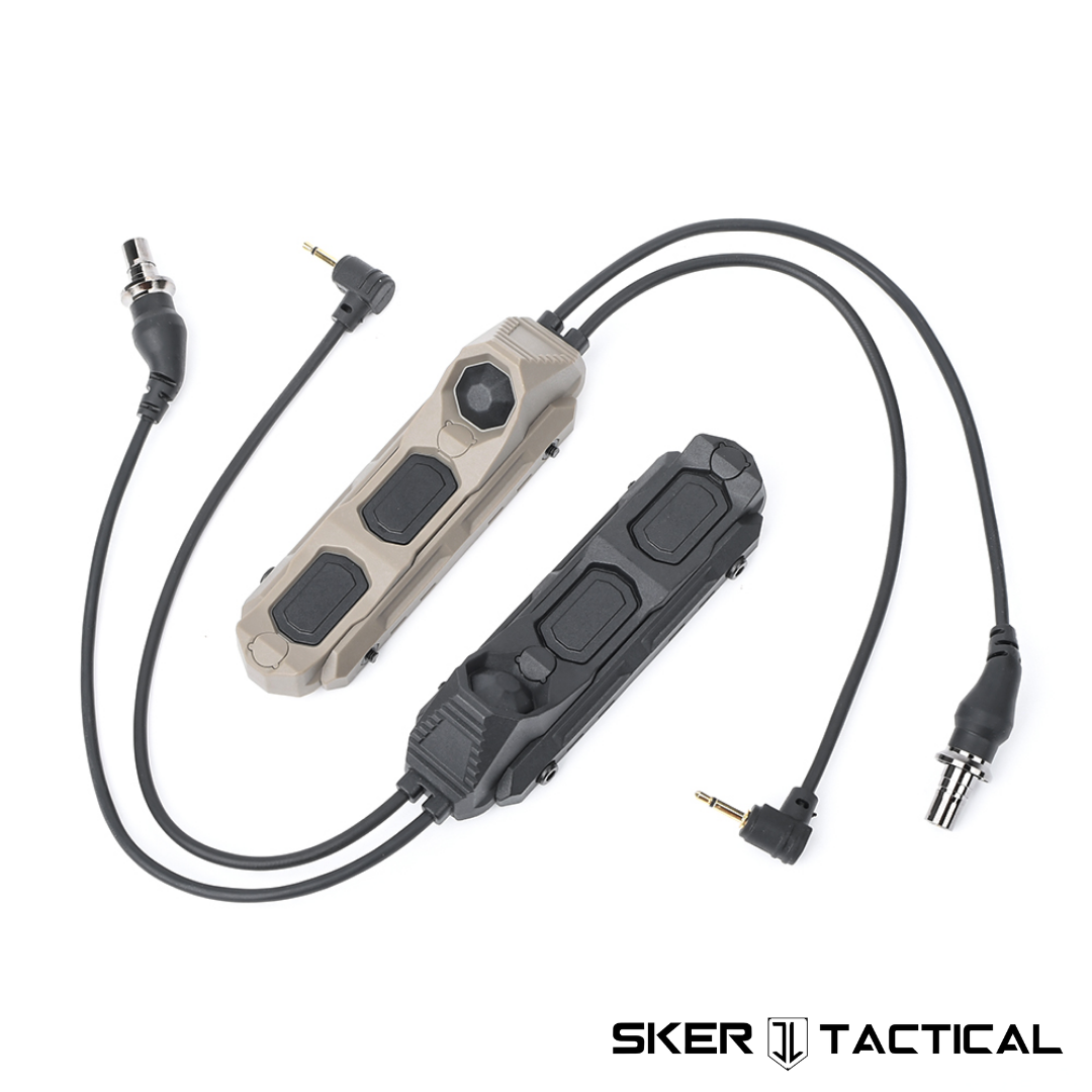 Black and Tan Picatinny M-LOK Control Unit with plugs for Flashlight and Laser Device