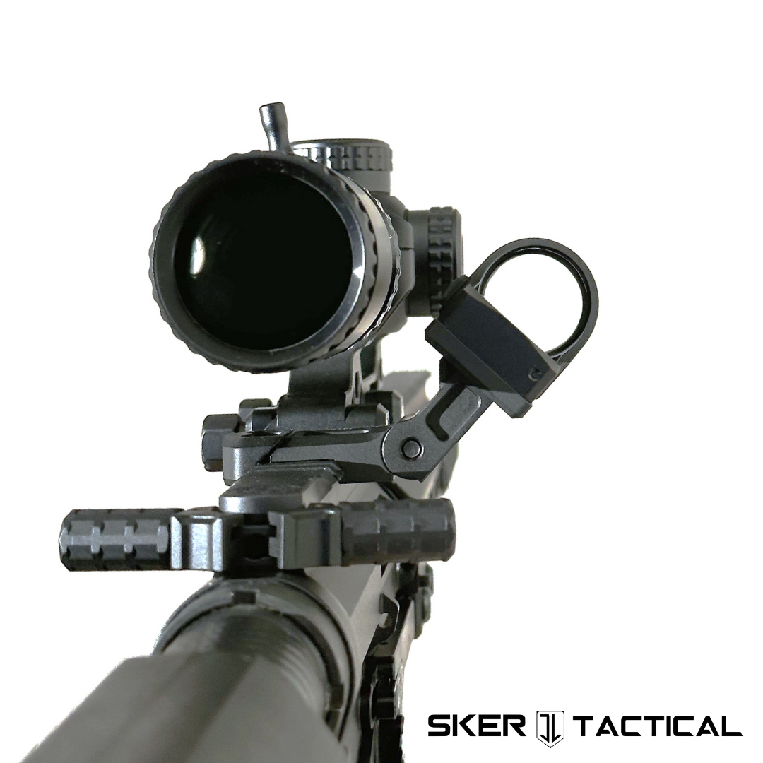 Multi Position Offset RMR – T1/T2 Mount shown on an AR15 with LPVO Scope and Red Dot Sight installed