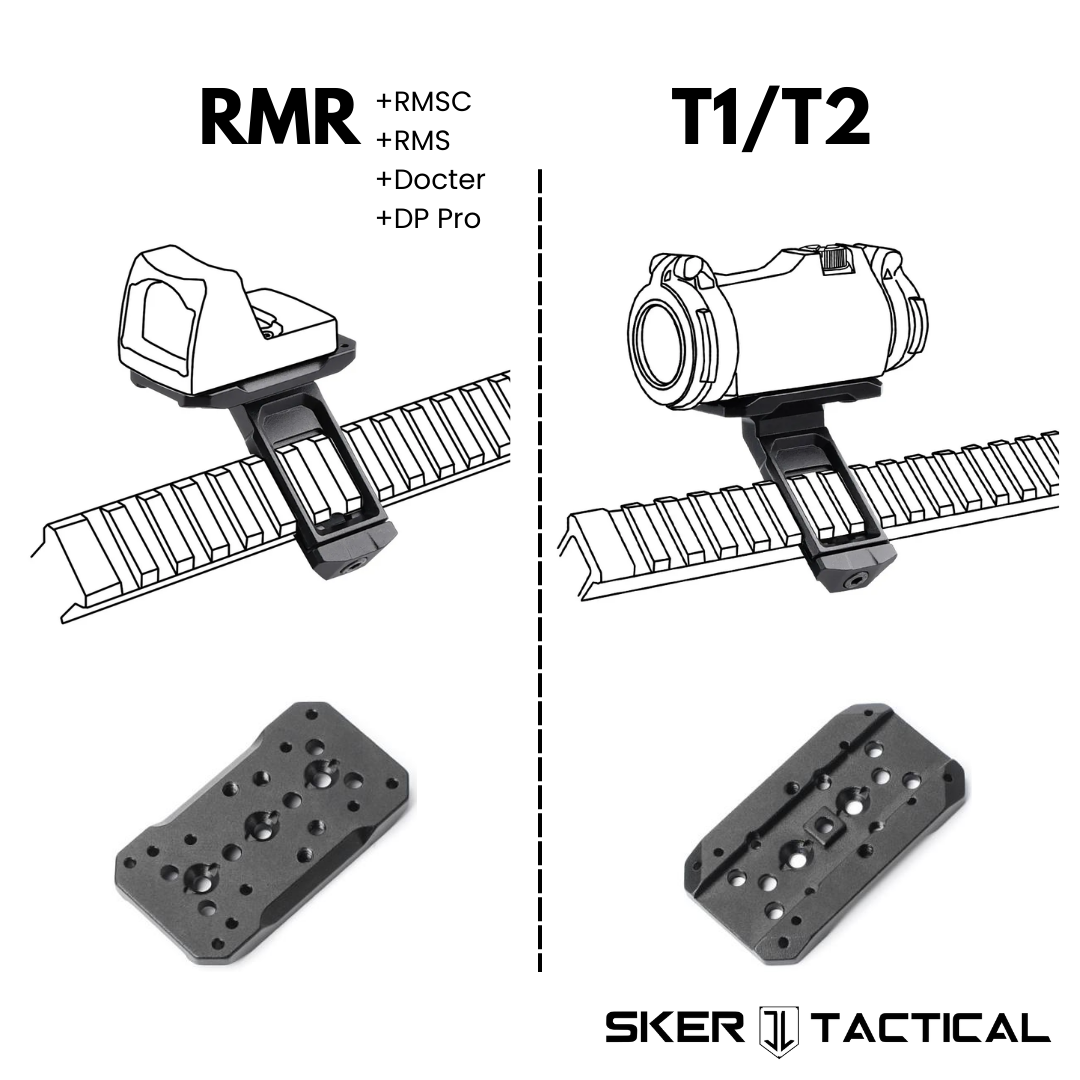 Universal Offset RMR – T1/T2 – RMSc Mount displayed with optics mounted