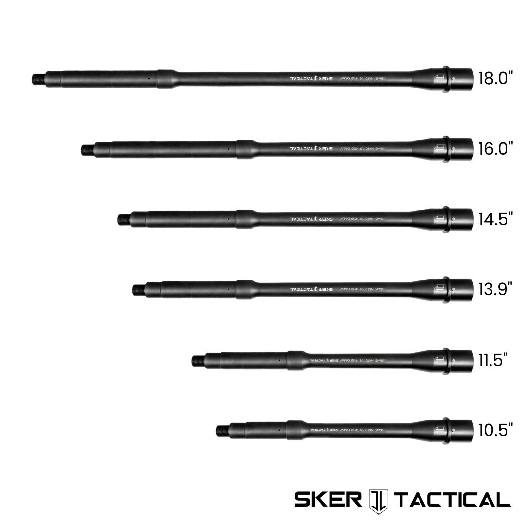 18", 16", 14.5", 13.9", 11.5", 10.5" Standard 5.56 NATO AR-15 Barrels